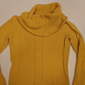 Nautica Cowl Neck/Cable Knit Sweater, Mustard - S